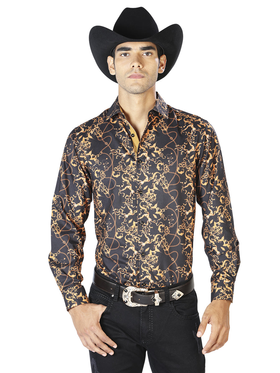 Black And Gold Casual Long Sleeve Shirt 43561