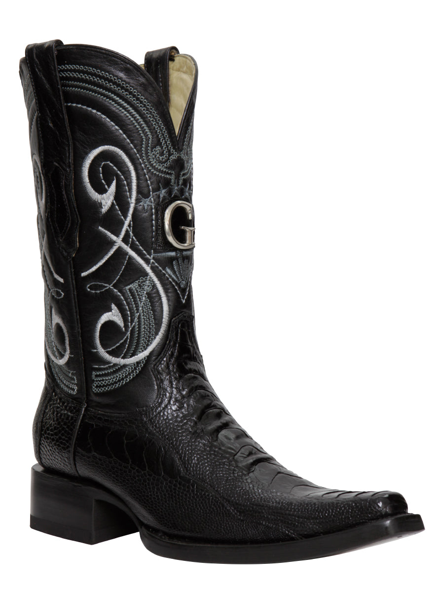 El General Men's Exotic Ostrich Leg Cowboy Boots - Black 45067