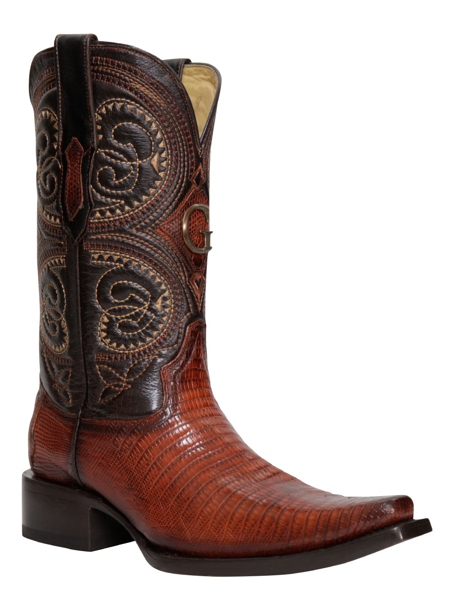El General Men's Exotic Lizard Cowboy Boots - Cognac 45074