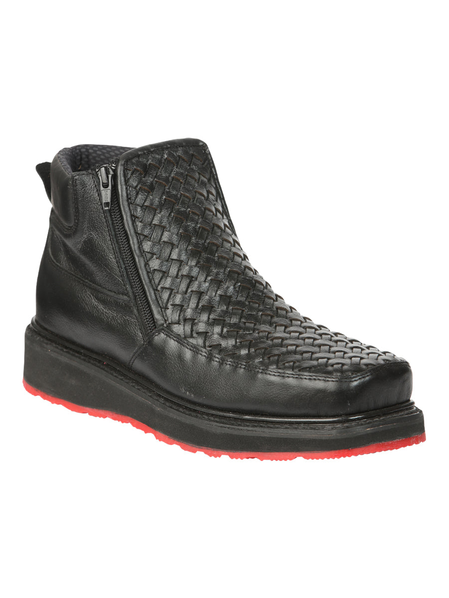El General Men’s Black Woven Ankle Boots with Zipper 45183
