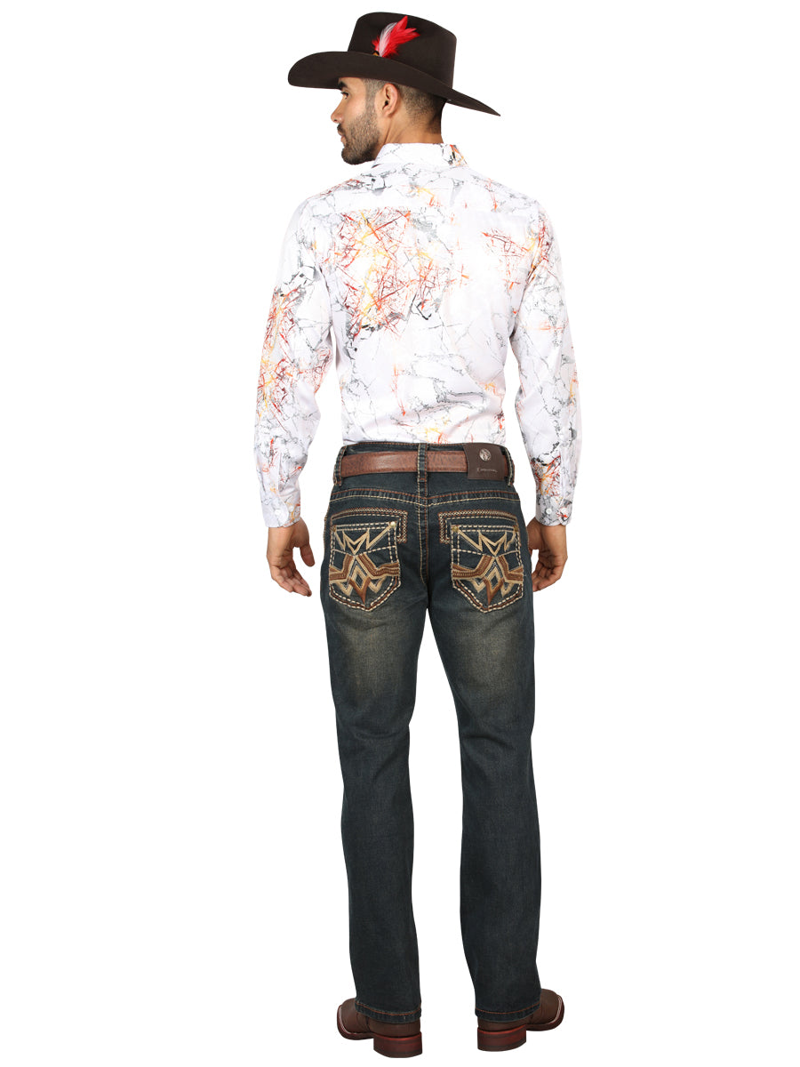 Centenario Men's Tinted Brown Denim with Embroidered Details 45316