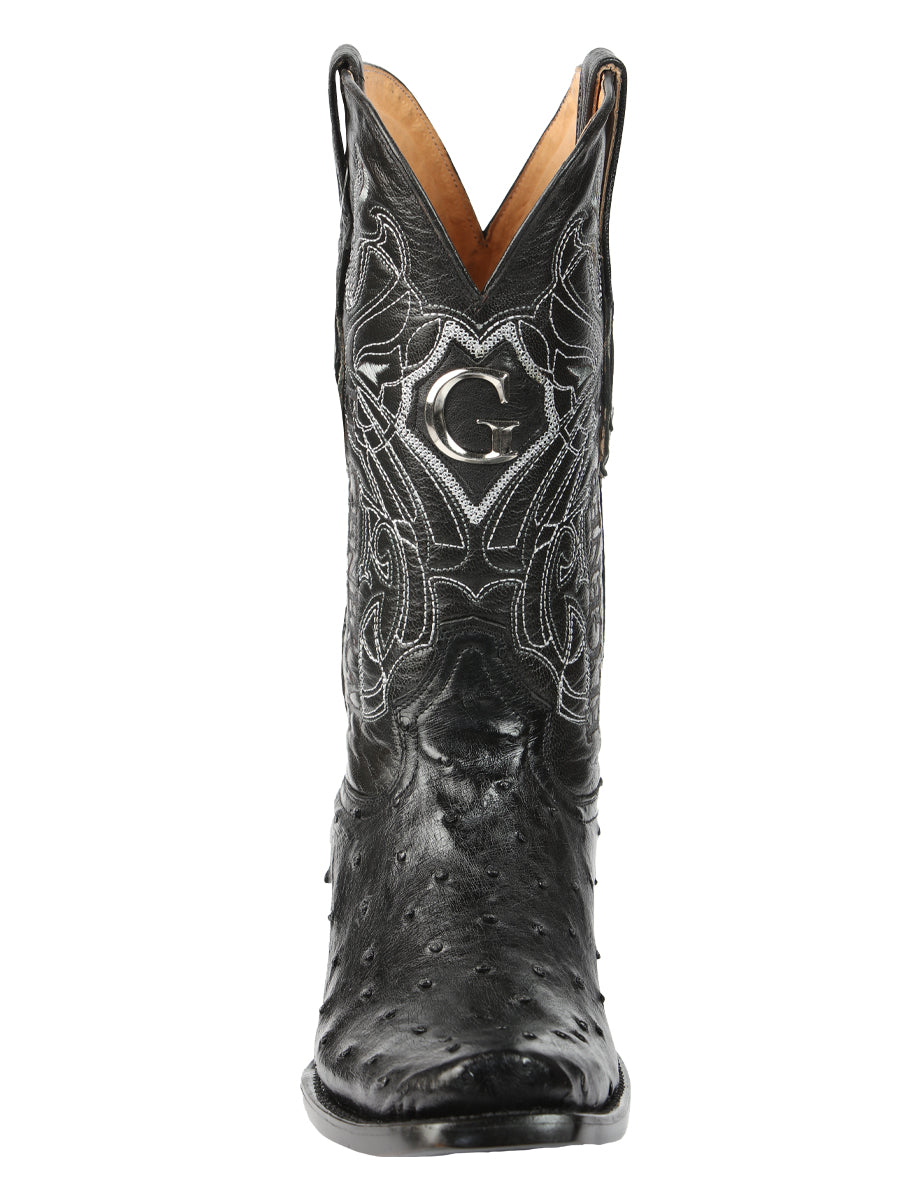El General Men's Exotic Ostrich Leather Cowboy Boots - Black 45515