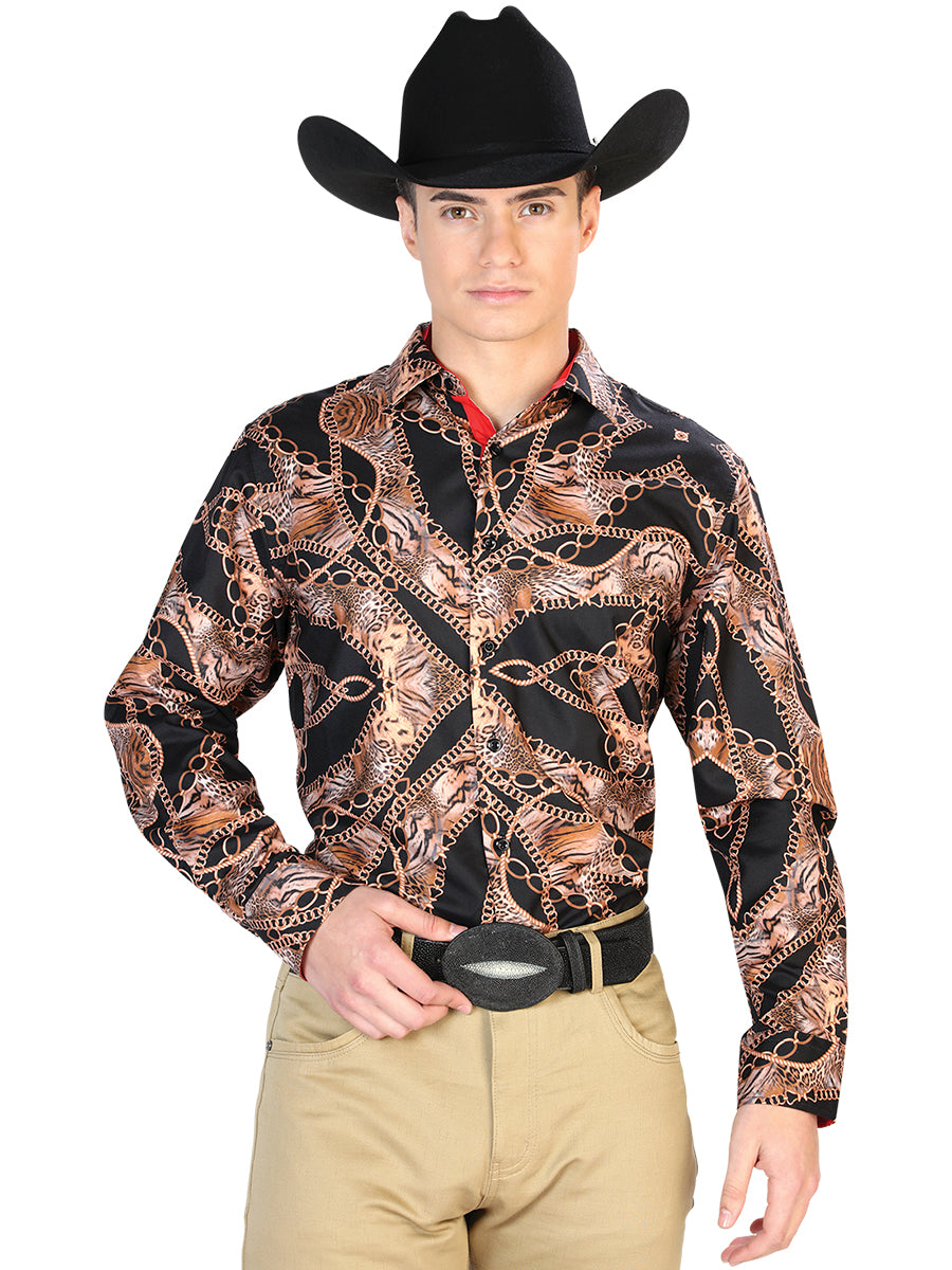 Black And Brown Casual Long Sleeve Shirt 126267