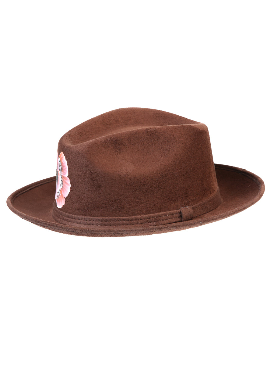 Artisanal Hand Painted Hat Suede Brown 603822