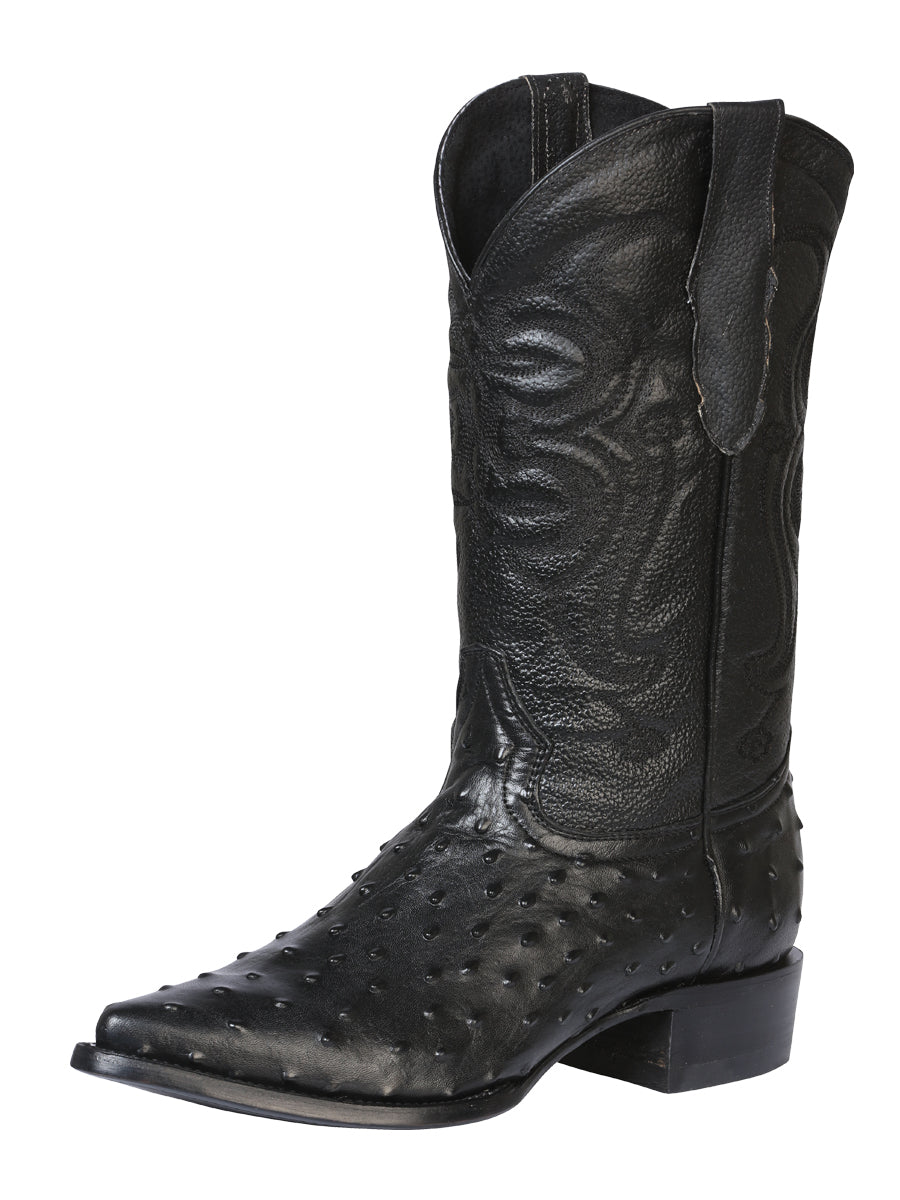 El Señor de los Cielos Men’s Western Boots - Imitation Ostrich Leather - Black 40836