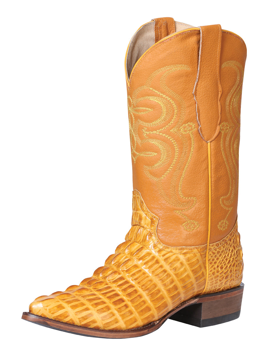 El Señor de los Cielos Men’s Western Boot - Caiman Tail Print Leather - Butter 40843