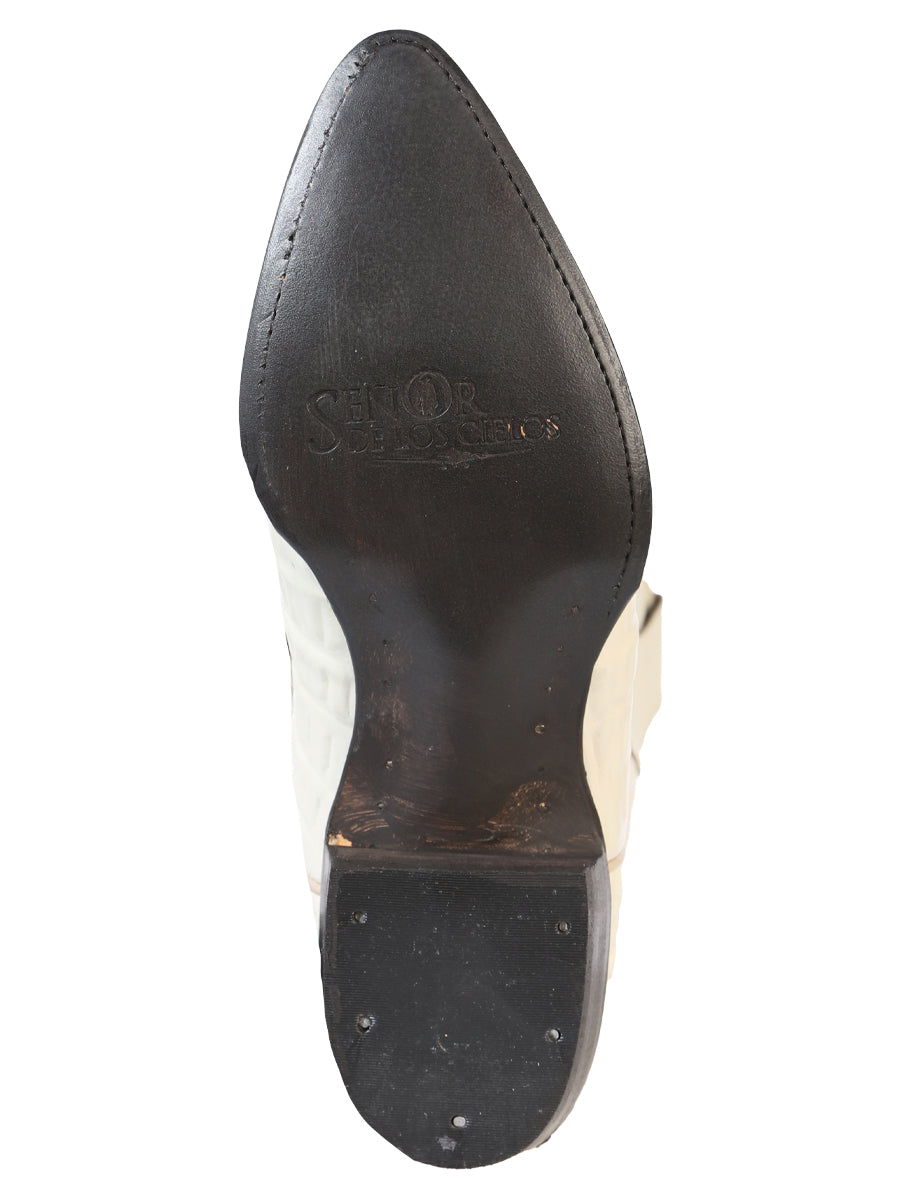 El Señor de los Cielos Men’s Western Boot - Caiman Tail Print Leather - Bone 40845
