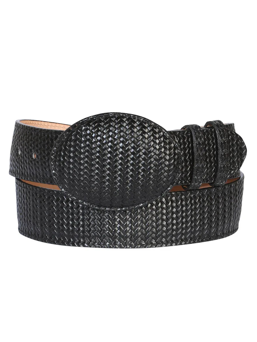 El General Men’s Western Belt - Black Woven Embossed Leather 41897 - N4dboots.com