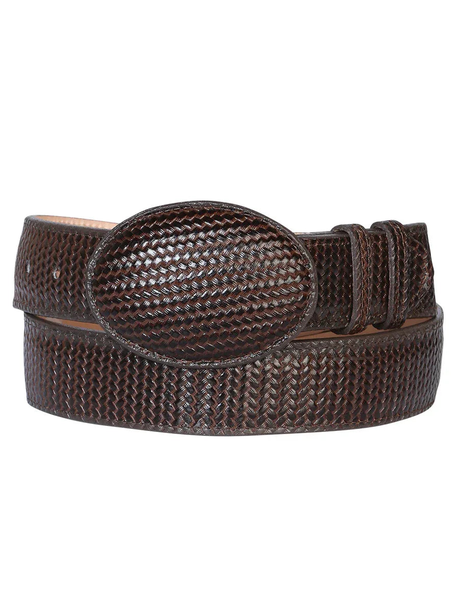 El General Men’s Western Belt Cigar Embossed Woven Leather 41898 - N4dboots.com