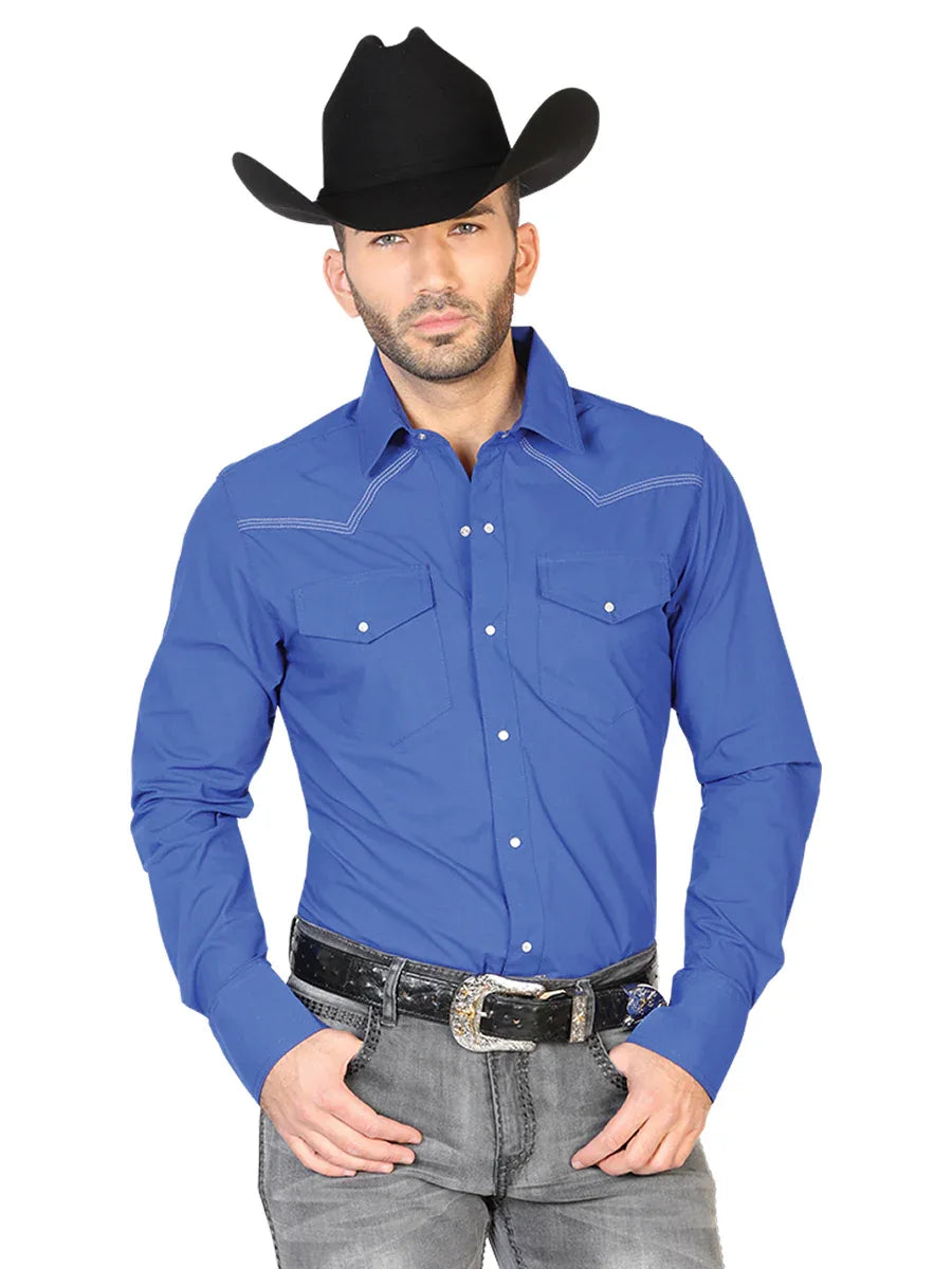 Navy Blue Western Long Sleeve Shirt 42912 - N4dboots.com