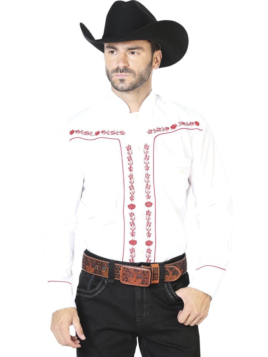 Mens El Señor de los Cielos Charro Embroidery Shirt White/Red 42922