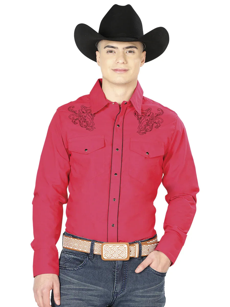 Red Western Long Sleeve Shirt 42956 - N4dboots.com