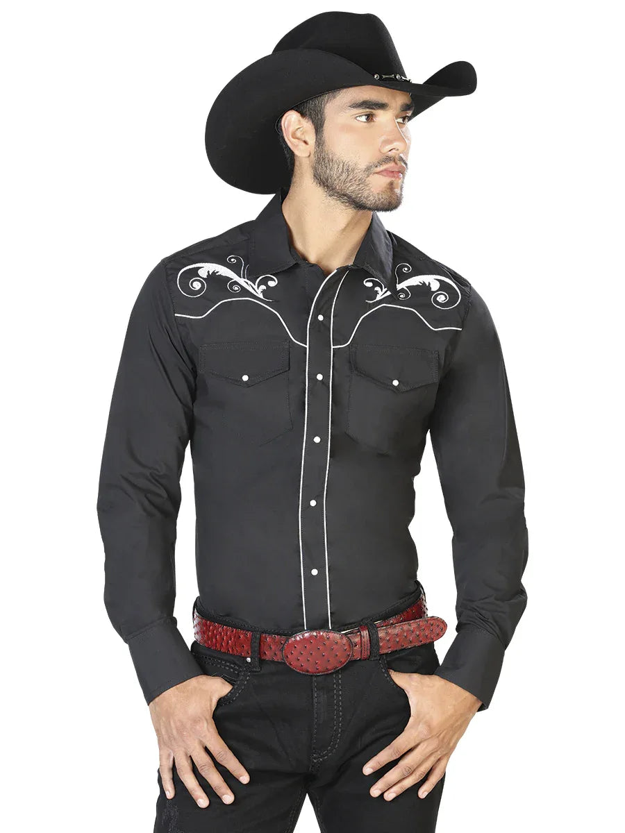 El Señor de los Cielos Embroidery Shirt Black/White 42958 - N4dboots.com