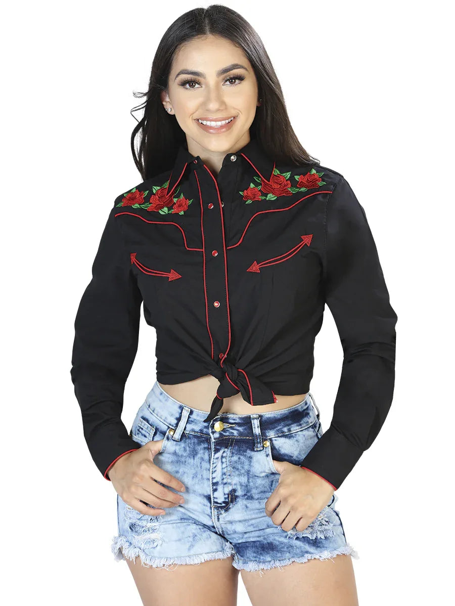 Womens - Black - Embroidered Shirt 42961 - N4dboots.com