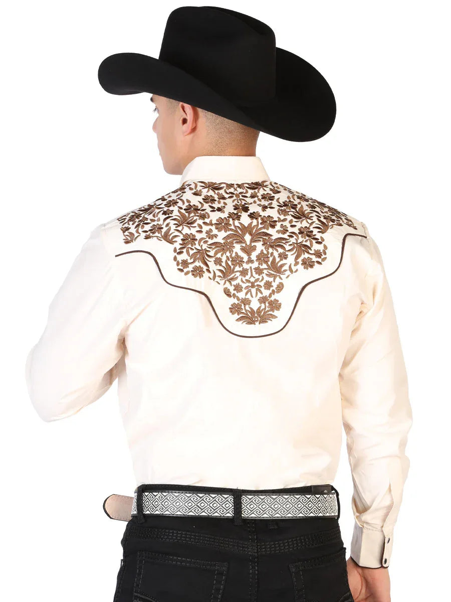 El Señor de los Cielos Embroidery Shirt Beige/Gold 43299 - N4dboots.com