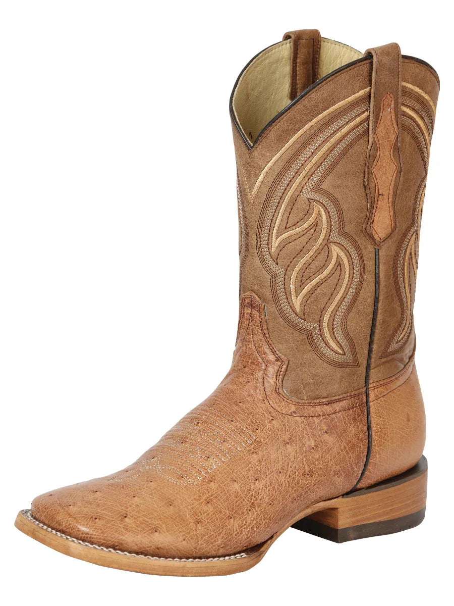 El General Men's Exotic Ostrich Belly Western Boots - Brandy Bruciato 43516 - N4dboots.com