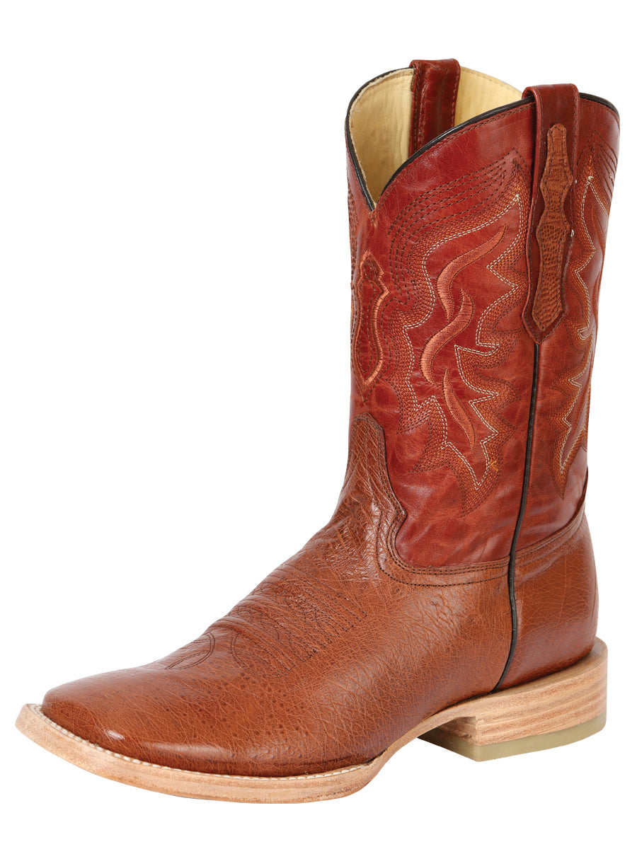 El General Men's Exotic Ostrich Belly Western Boots - Brandy 43517