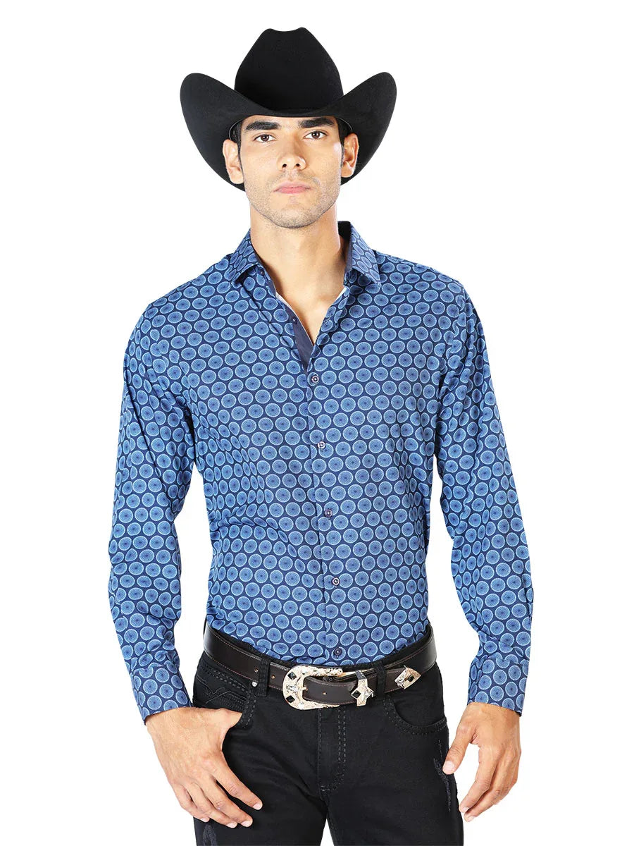 Navy Blue Casual Long Sleeve Shirt 43550 - N4dboots.com