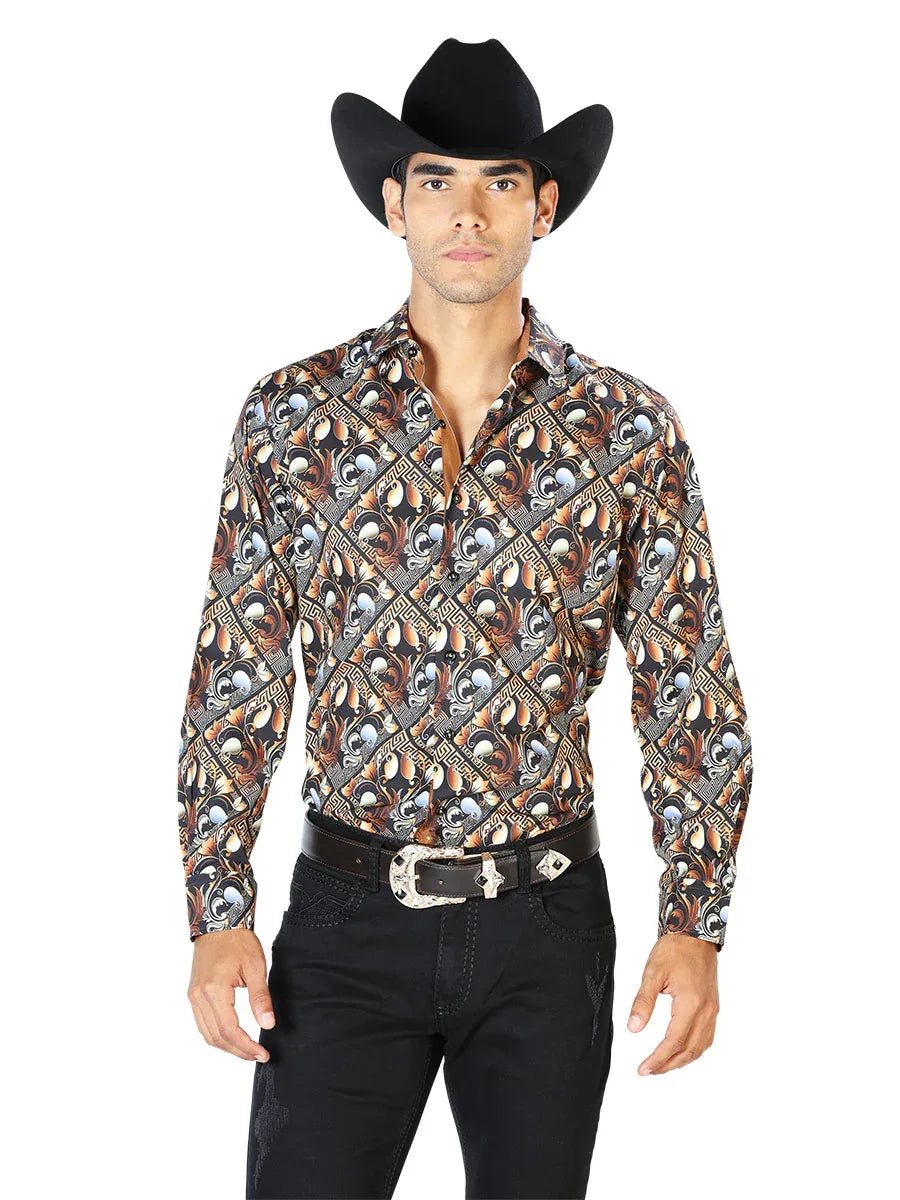 Gold Casual Long Sleeve Shirt 43555 - N4dboots.com