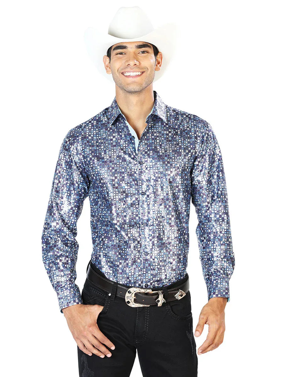 Navy Blue Casual Long Sleeve Shirt 43565 - N4dboots.com