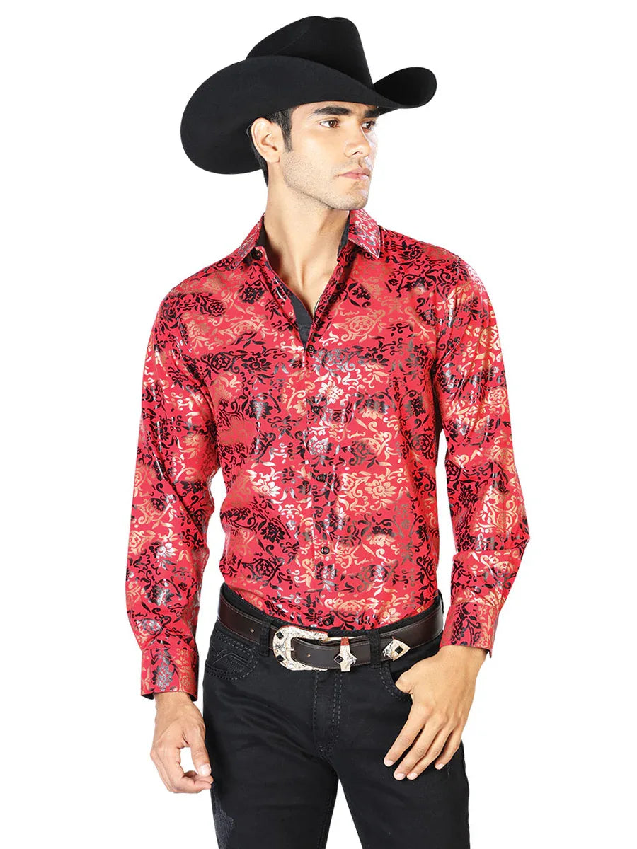 Red And Gold Casual Long Sleeve Shirt 43572 - N4dboots.com