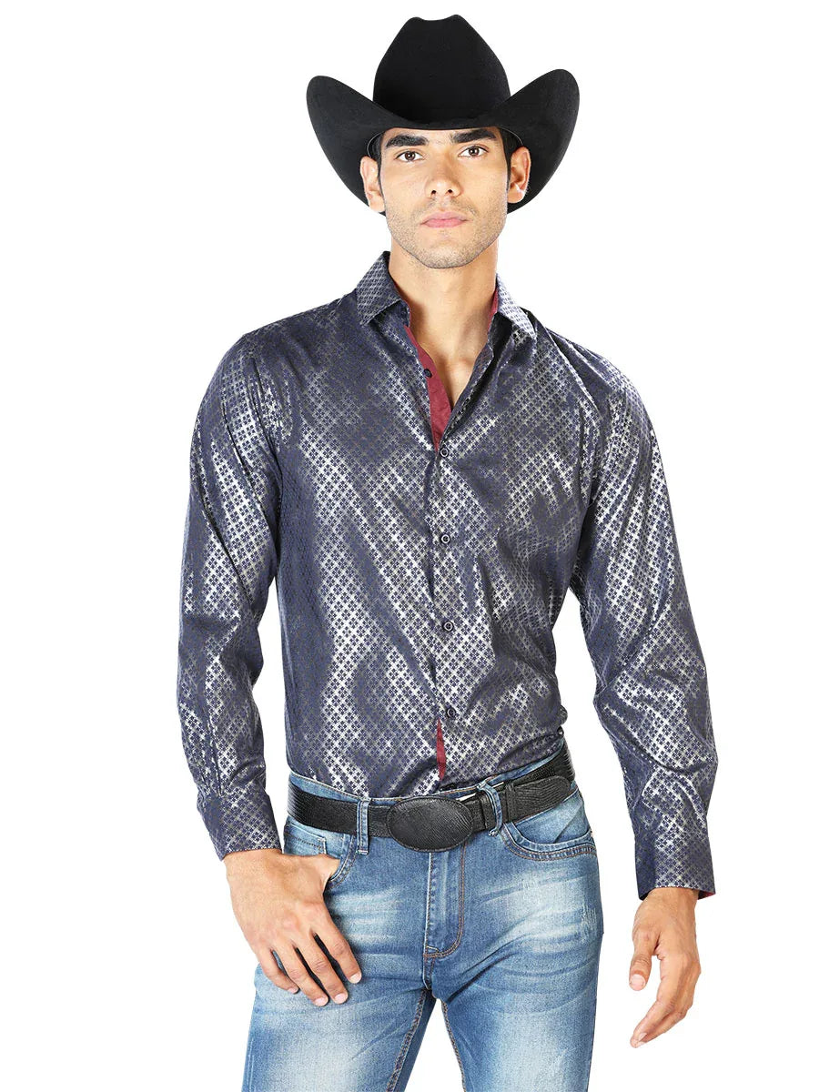 Navy Casual Long Sleeve Shirt 43573 - N4dboots.com