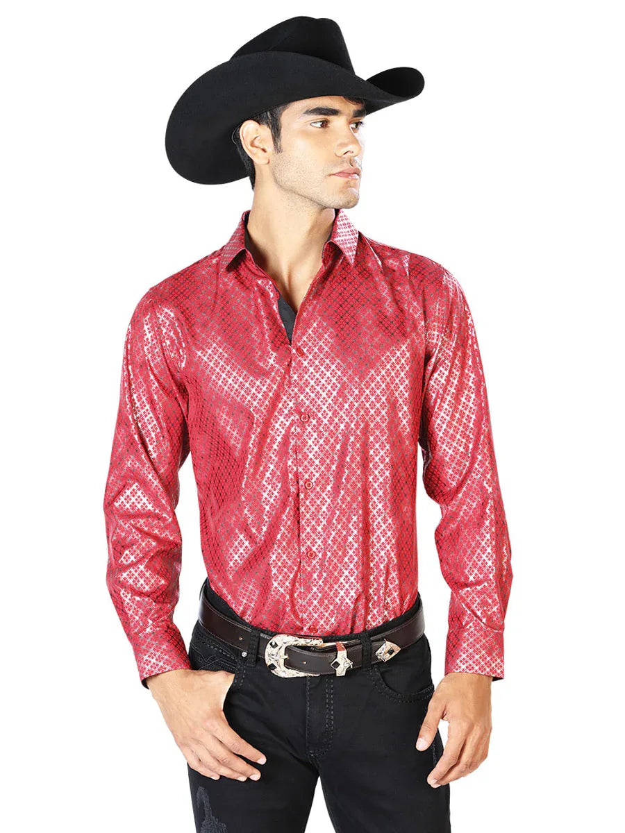 Red Casual Long Sleeve Western Cowboy Shirt 43574 - N4dboots.com
