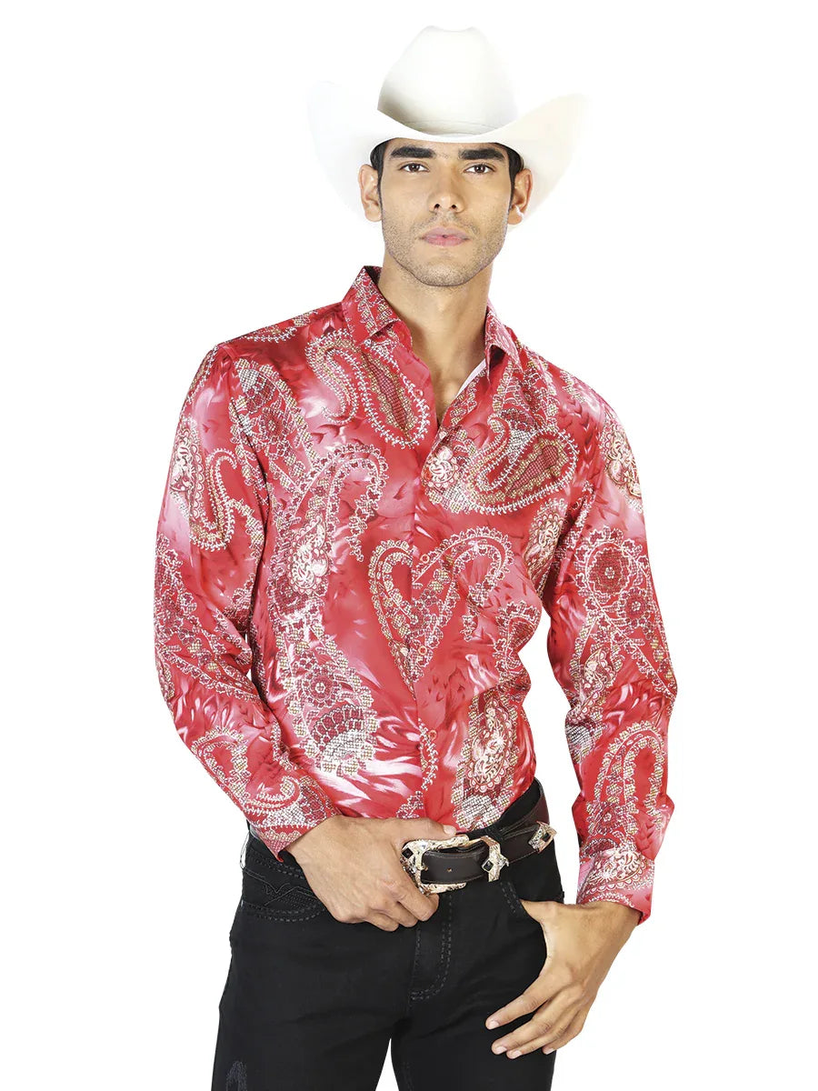 Red Casual Long Sleeve Shirt 43578 - N4dboots.com