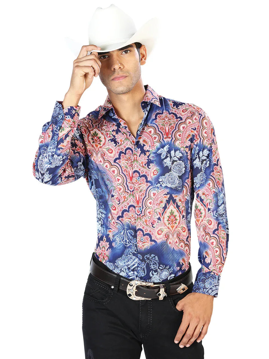 Navy Casual Long Sleeve Shirt 43580 - N4dboots.com