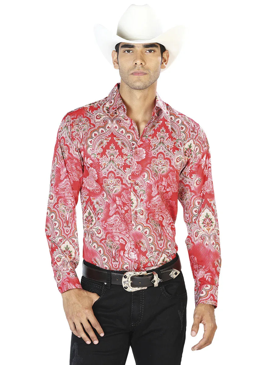 Red Casual Long Sleeve Shirt 43581 - N4dboots.com