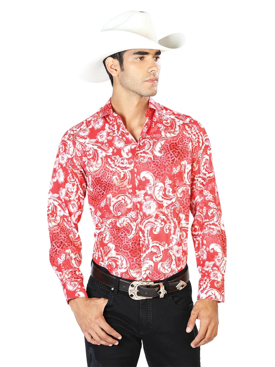 Red Casual Long Sleeve Shirt 43583 - N4dboots.com
