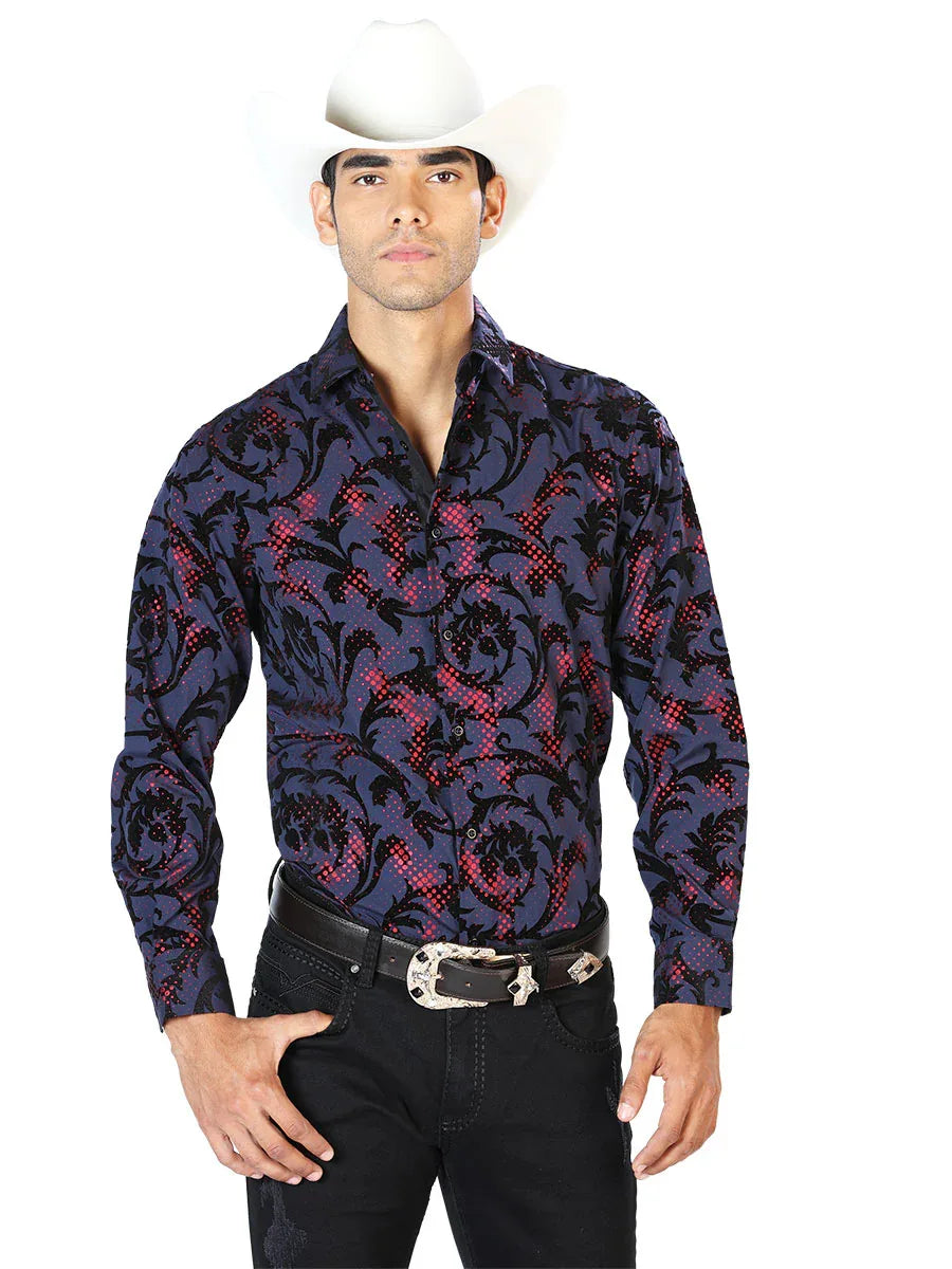 Navy Casual Long Sleeve Shirt 43584 - N4dboots.com