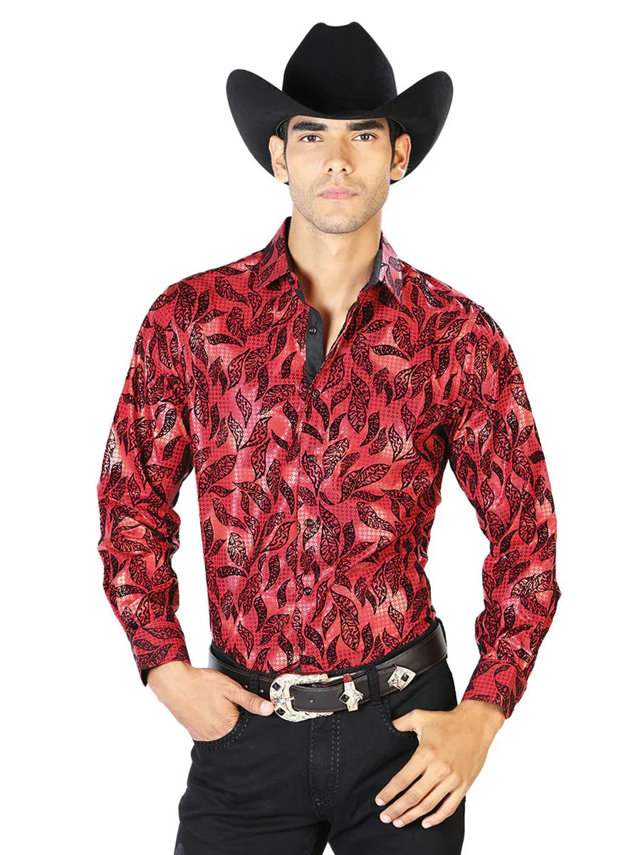 Wine Casual Long Sleeve Shirt 43588 - N4dboots.com
