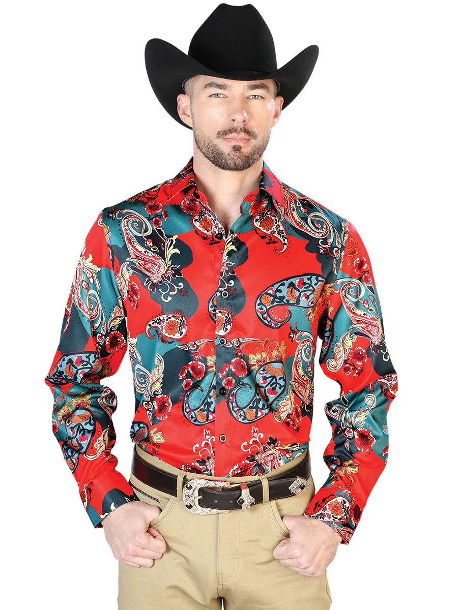Red Casual Long Sleeve Shirt 43668 - N4dboots.com