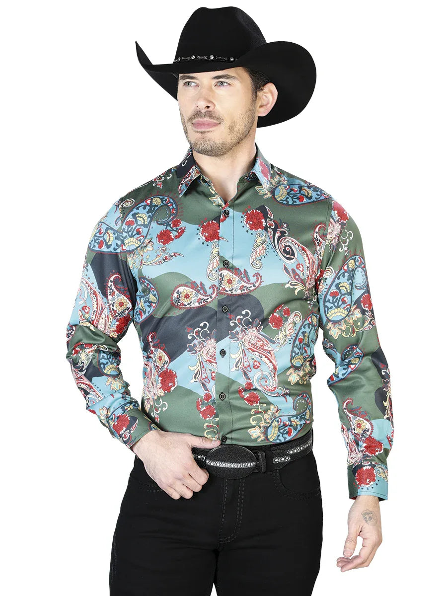 Green Casual Long Sleeve Shirt 43681 - N4dboots.com