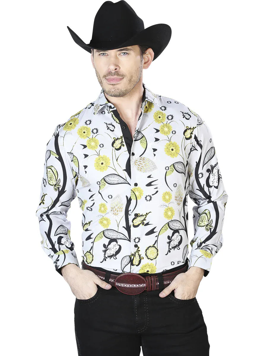 Gray And Yellow Casual Long Sleeve Shirt 43697 - N4dboots.com