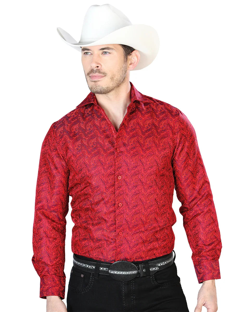 Red Casual Long Sleeve Shirt 43709 - N4dboots.com
