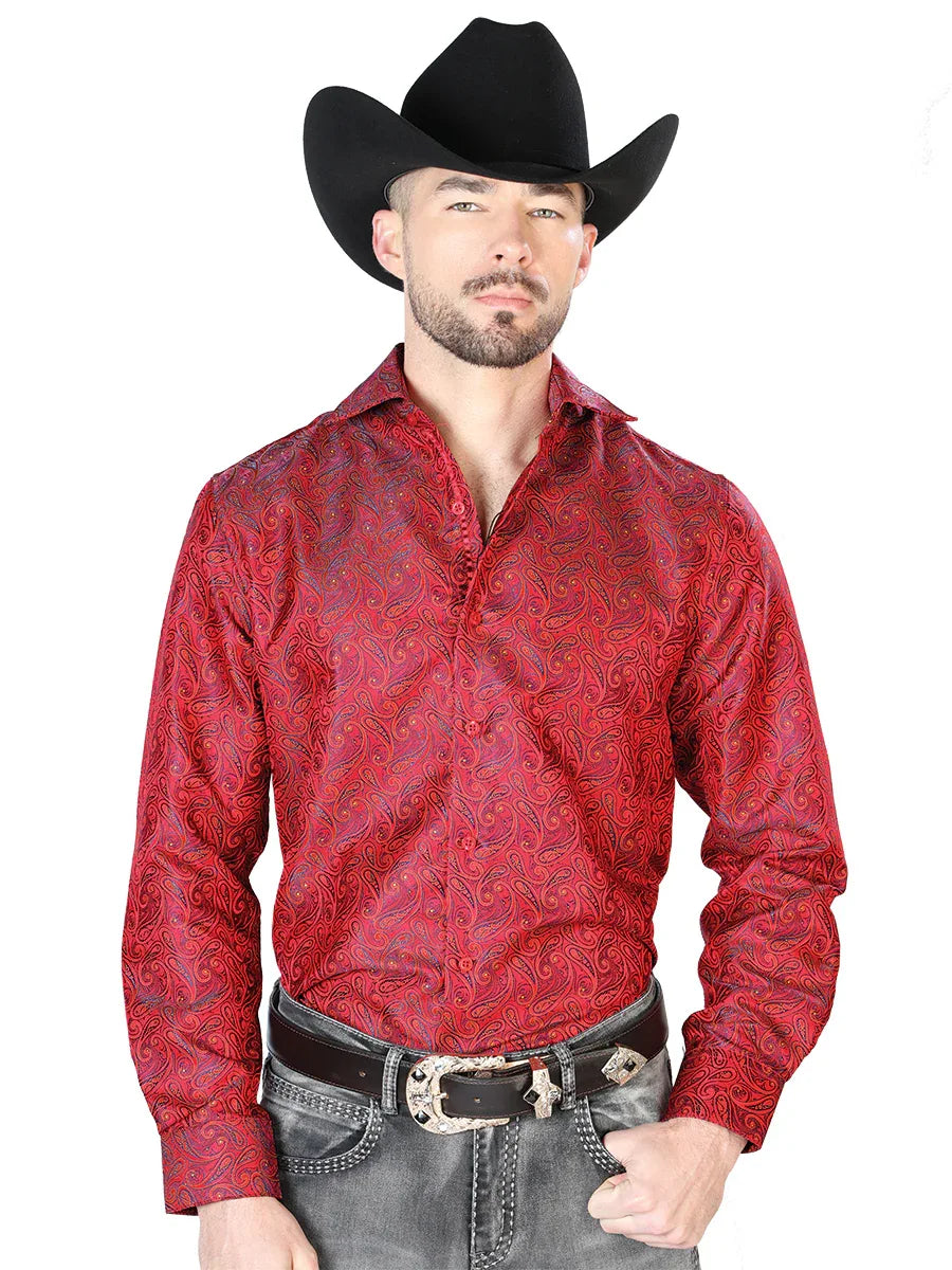 Red Casual Long Sleeve Shirt 43740 - N4dboots.com
