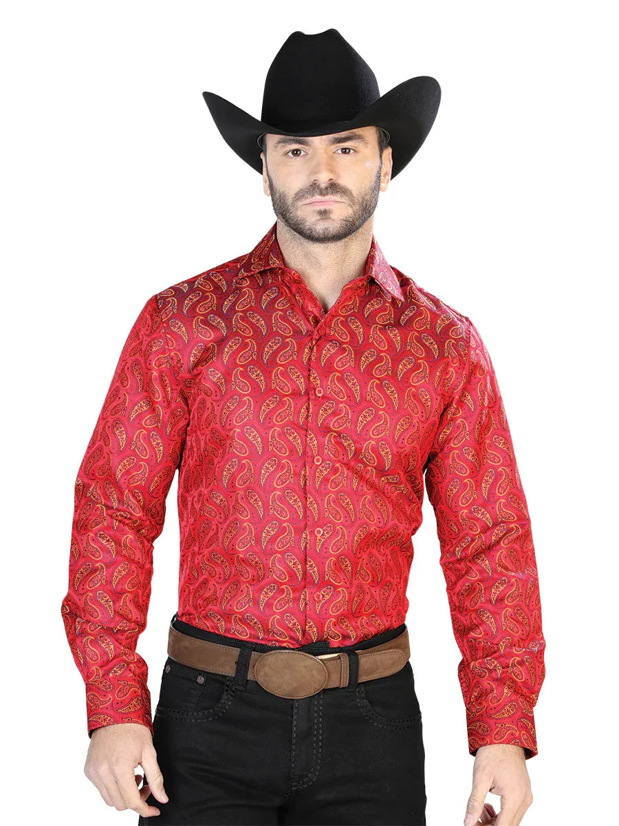 Red Casual Long Sleeve Shirt 43741 - N4dboots.com