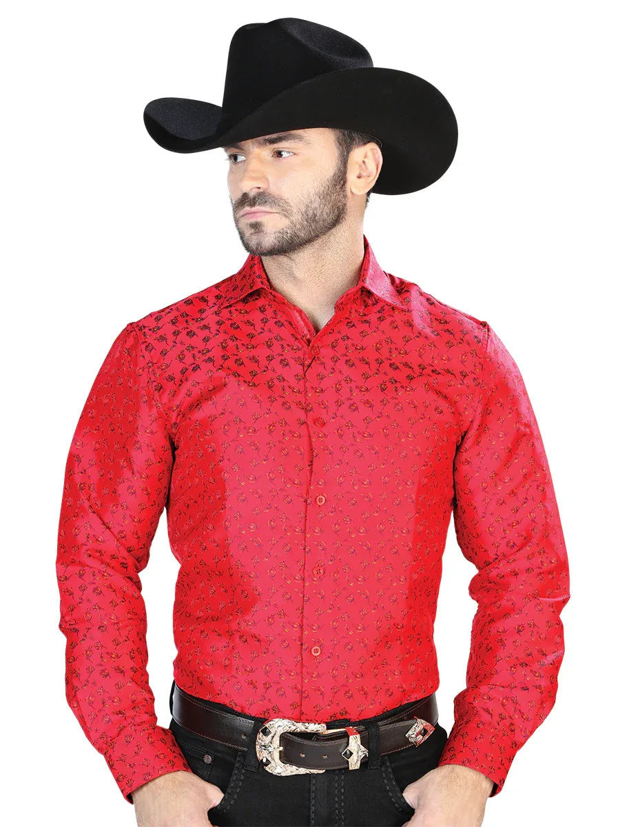 Red Casual Long Sleeve Shirt 43765 - N4dboots.com