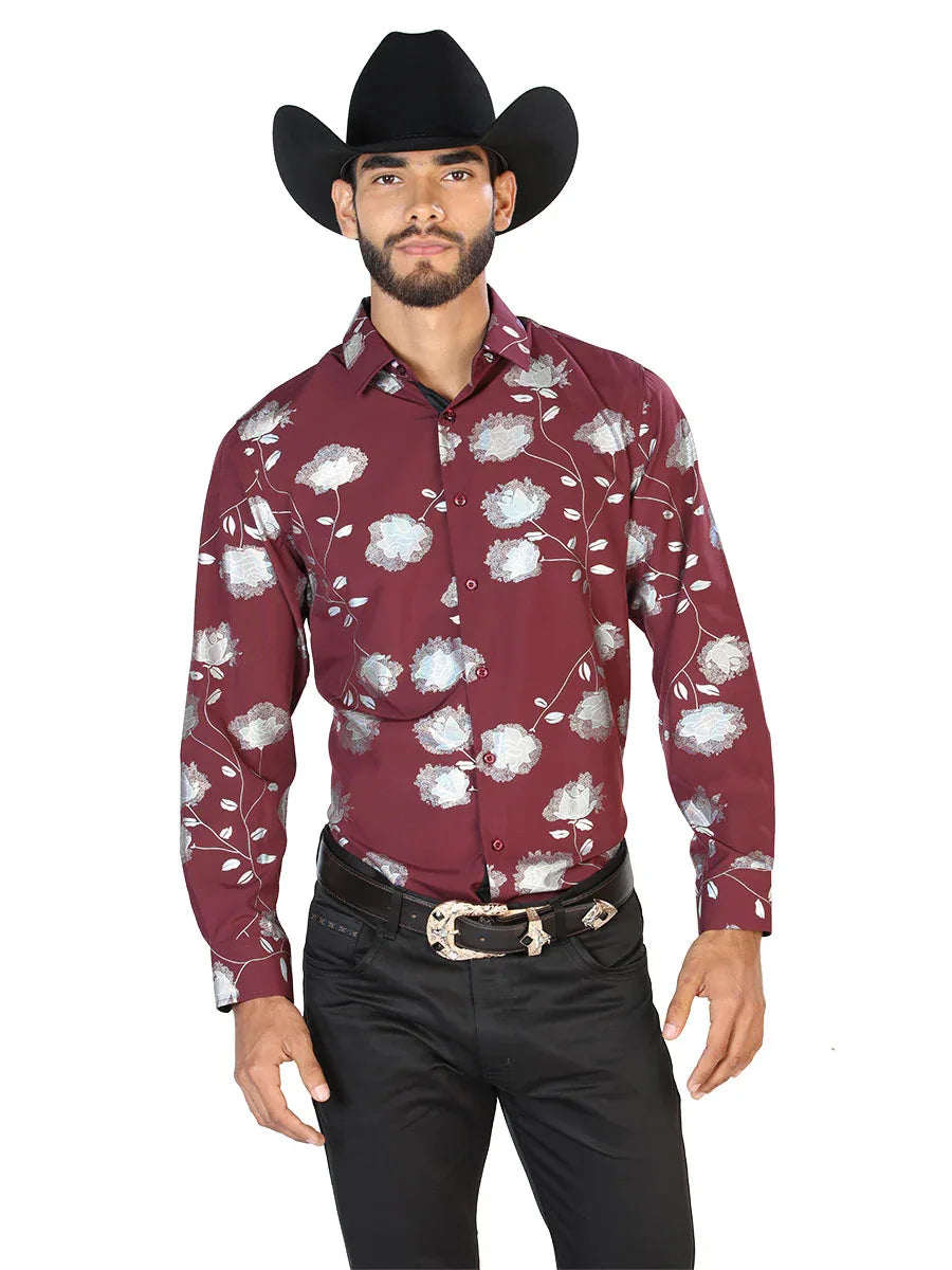 Wine Casual Long Sleeve Shirt 43776 - N4dboots.com