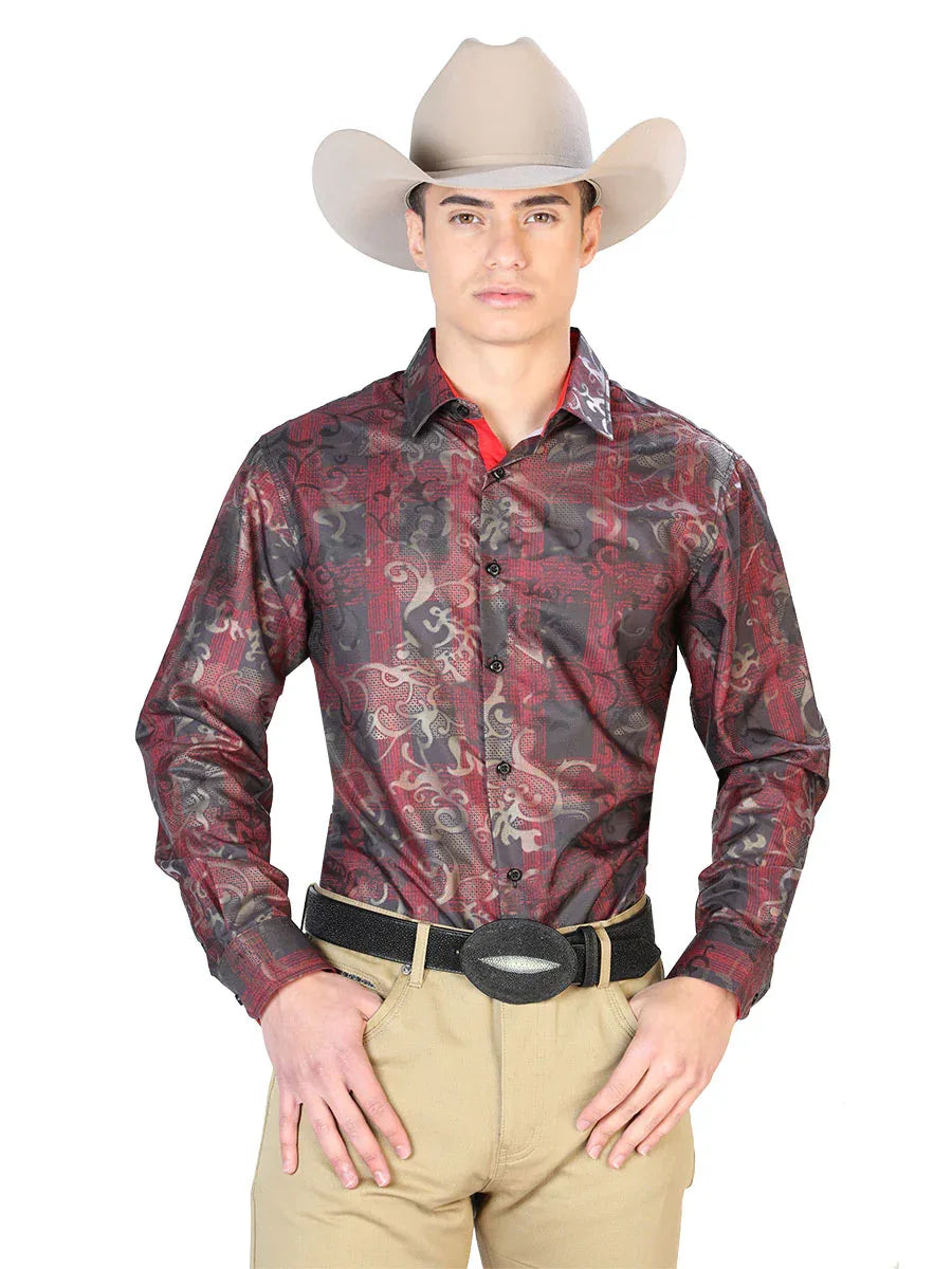 Red Casual Long Sleeve Shirt 43795 - N4dboots.com