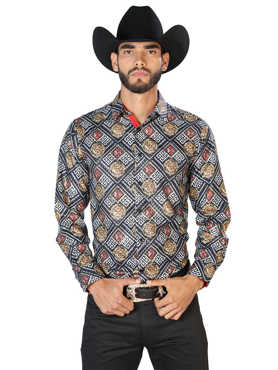 Black And Gold Casual Long Sleeve Shirt 43798