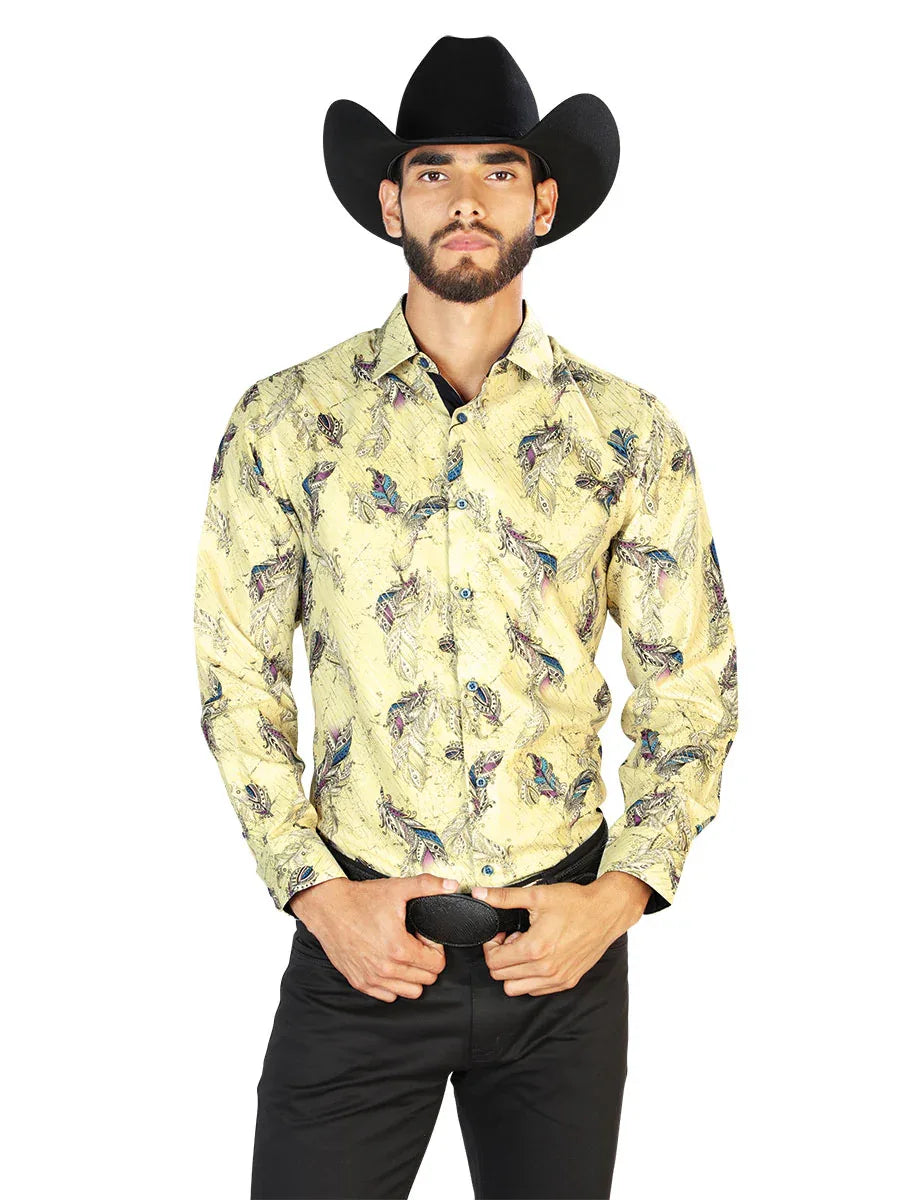 Yellow Casual Long Sleeve Shirt 43824 - N4dboots.com