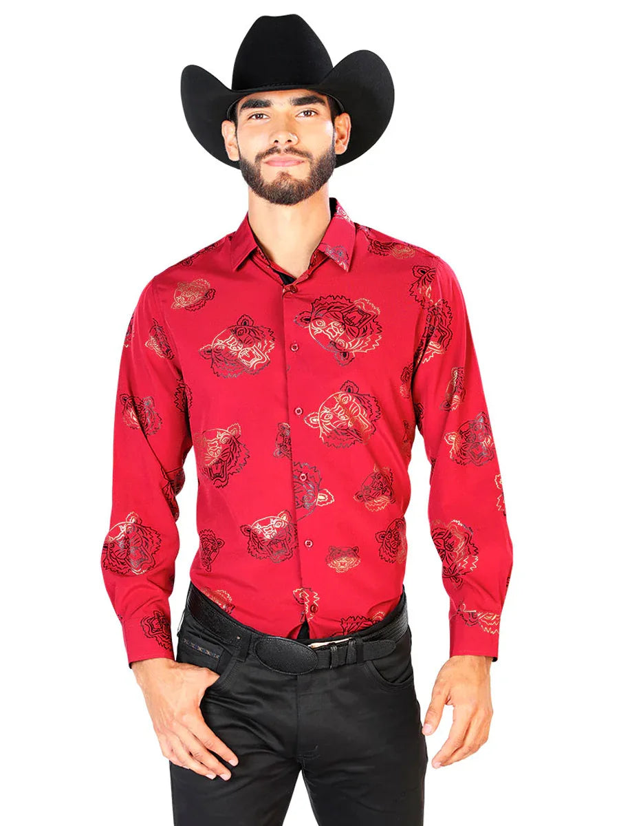 Red Casual Long Sleeve Shirt 43829 - N4dboots.com
