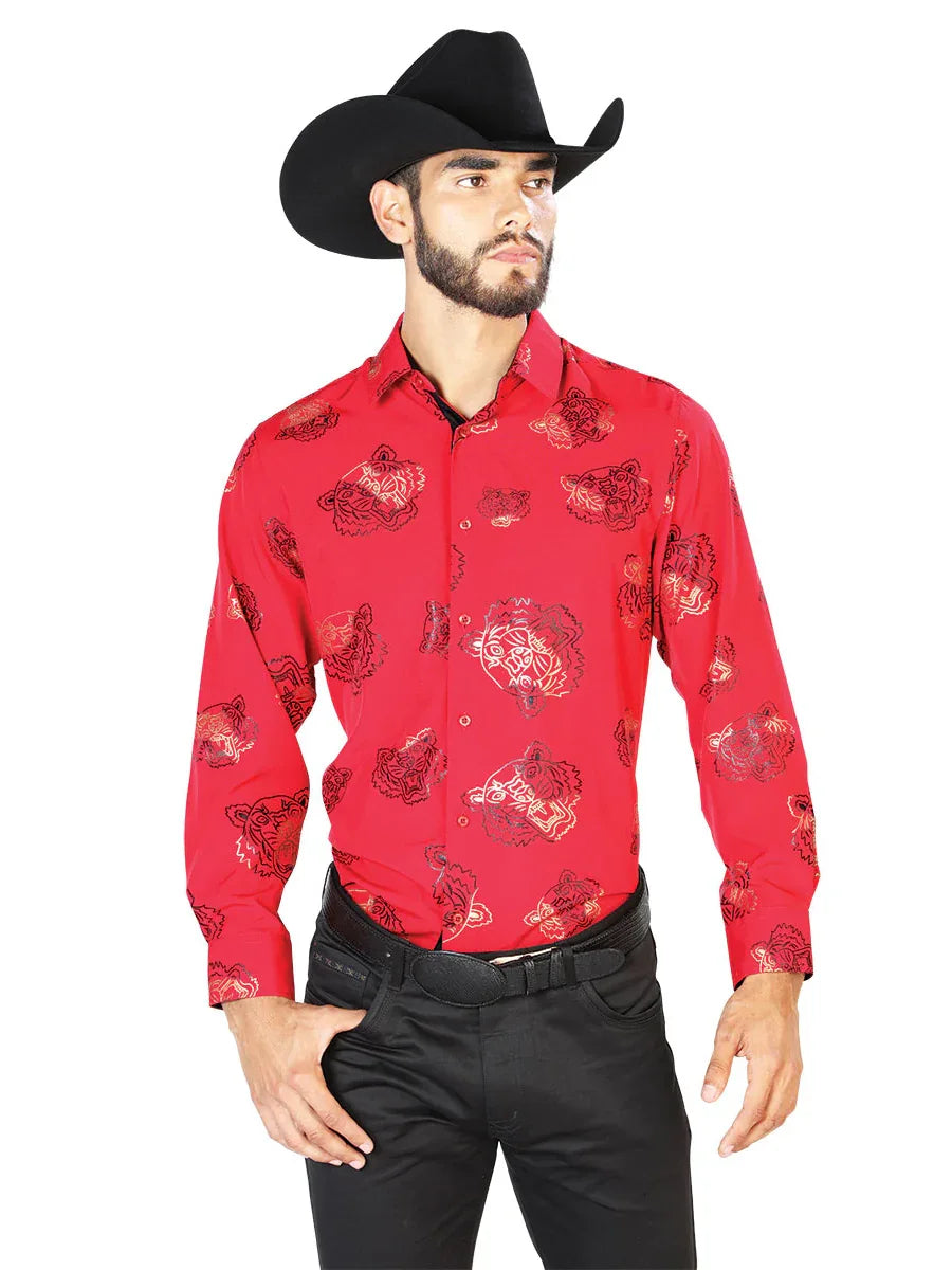 Red Casual Long Sleeve Shirt 43840 - N4dboots.com
