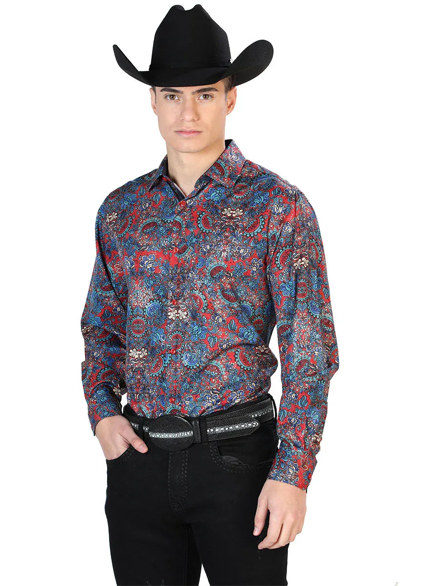 Red Casual Long Sleeve Shirt 43867 - N4dboots.com