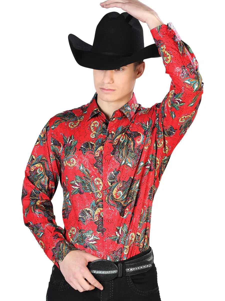 Red Casual Long Sleeve Shirt 43869 - N4dboots.com