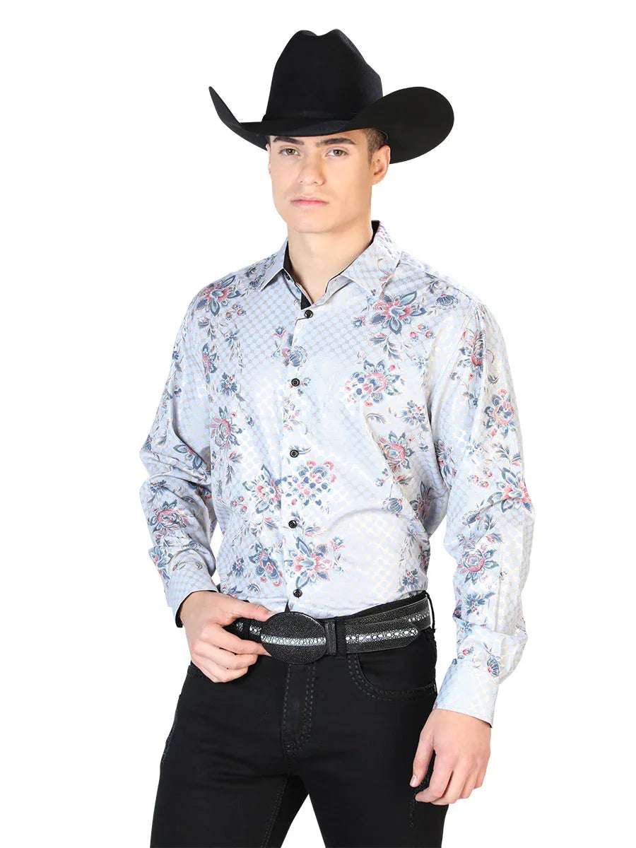 Gray Casual Long Sleeve Shirt 43872 - N4dboots.com
