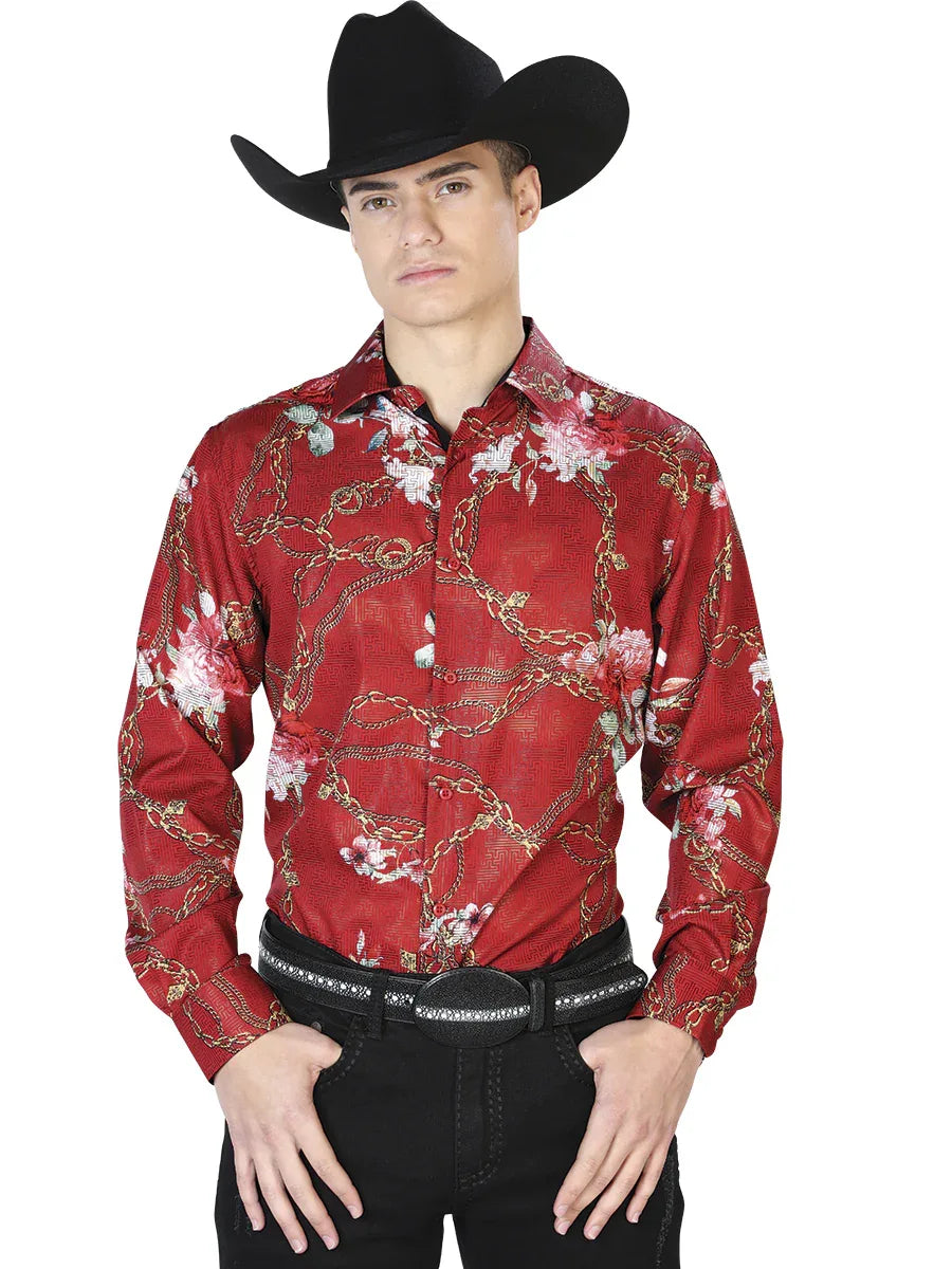 Wine Casual Long Sleeve Shirt 43879 - N4dboots.com